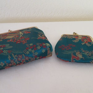 Bolso de noche estilo pagoda vintage con diseño floral y chino, con monedero, sin usar, NOS imagen 7