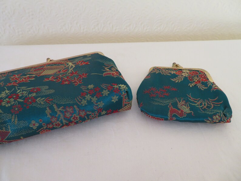 Bolso de noche estilo pagoda vintage con diseño floral y chino, con monedero, sin usar, NOS imagen 7