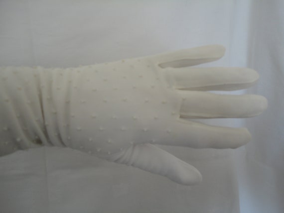 Vintage White Mid Length Nylon Simplex Gloves wit… - image 3