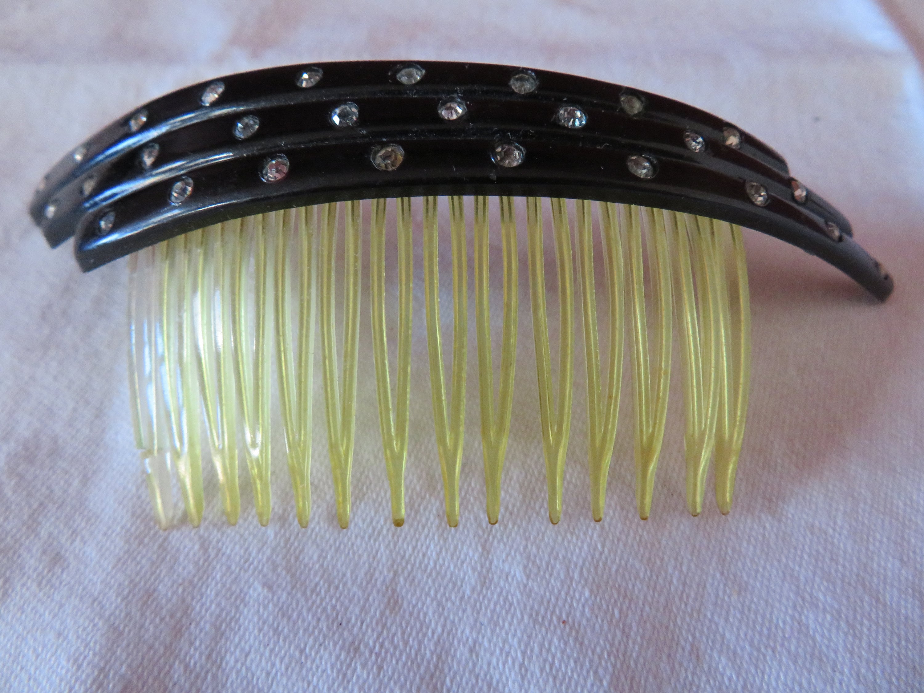 Vintage Black & Yellow Hair Comb With Inset Diamante  display picture 2