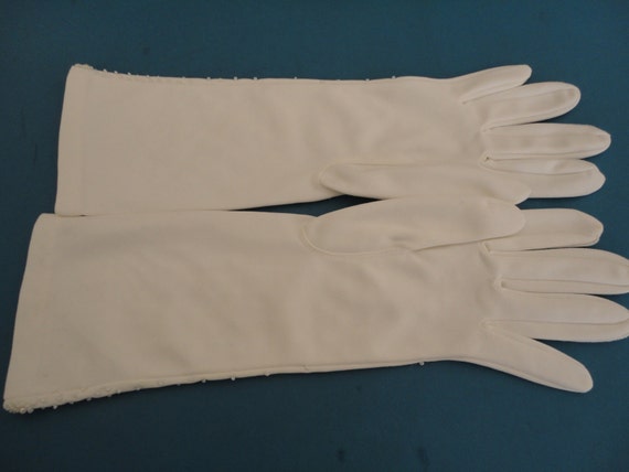 Vintage White Mid Length Nylon Simplex Gloves wit… - image 6