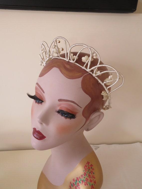 Vintage Art Deco Wax Flower Tiara/Crown/Headdress… - image 5