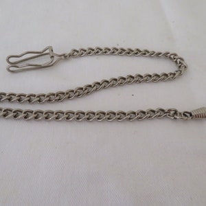 Vintage Classic Silver Tone Fashion Watch Chain with Waistband/Pocket Clip - 1990&#39;s - Steampunk/Victoriana - Curb Chain Link
