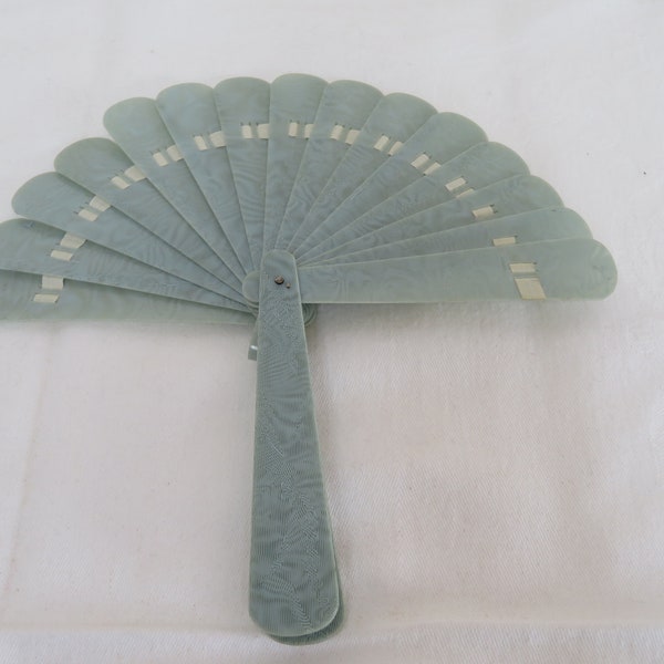 Vintage Art Deco Green/Eau de Nil Celluloid Folding Hand Held Fan - Vanity/Boudoir Small Size