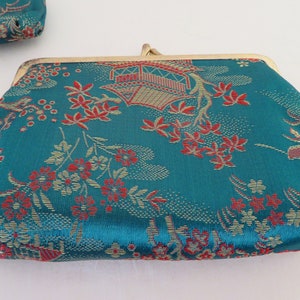 Bolso de noche estilo pagoda vintage con diseño floral y chino, con monedero, sin usar, NOS imagen 3