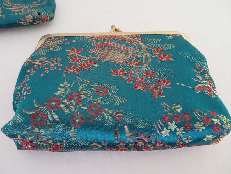 Bolso de noche estilo pagoda vintage con diseño floral y chino, con monedero, sin usar, NOS imagen 3