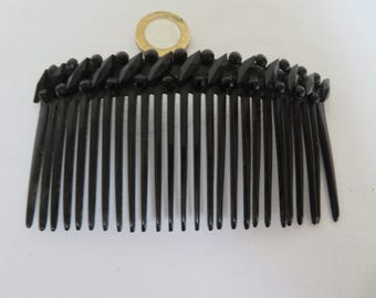 Antique Black Vauxhall Glass/French Jet Topped Hair Comb - 1800's - Mourning/Goth