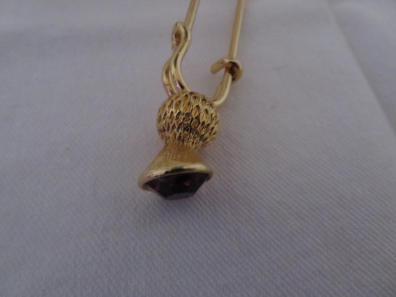 Vintage Gold Tone Thistle Shaped Kilt Pin with Fa… - image 4