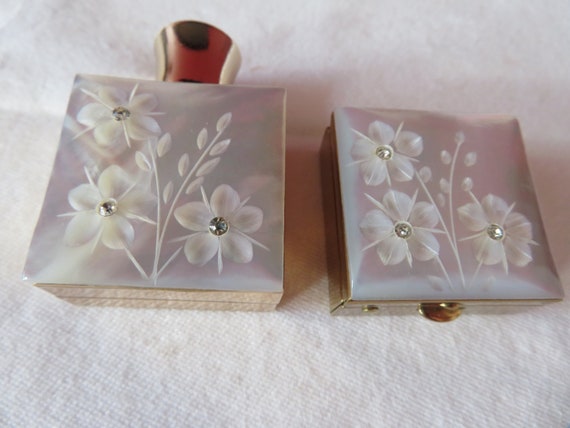 Vintage Gold Tone Pill Box and Perfume Bottle Set… - image 1