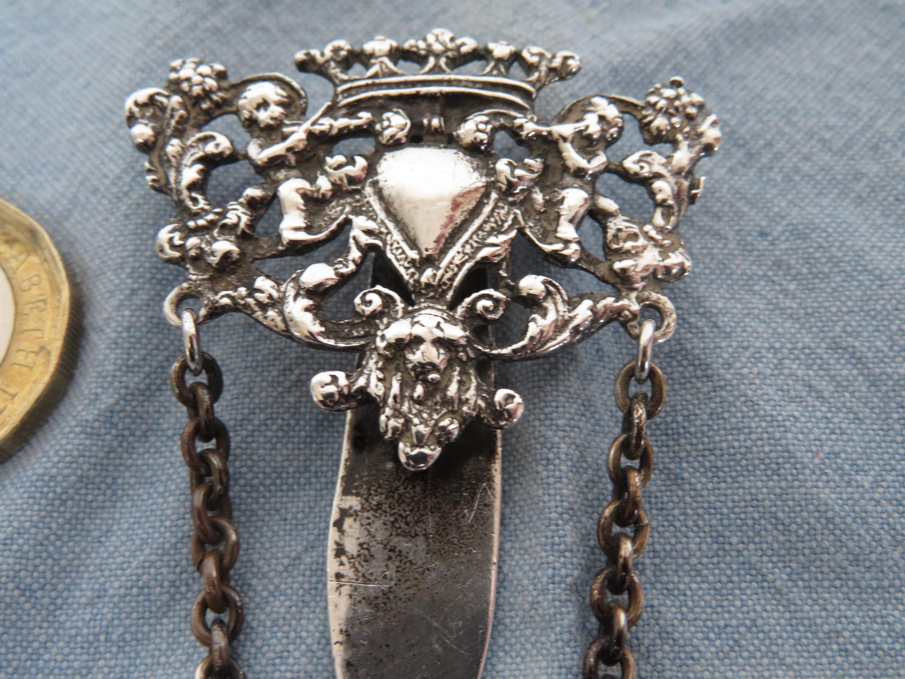 Antique Solid Silver Fully Hallmarked Chatelaine Clip and Chains - London 1890 William Comyns & Sons