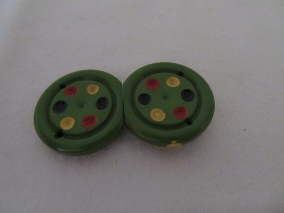 Authentic Art Deco Green Bakelite with Painted Sp… - image 8