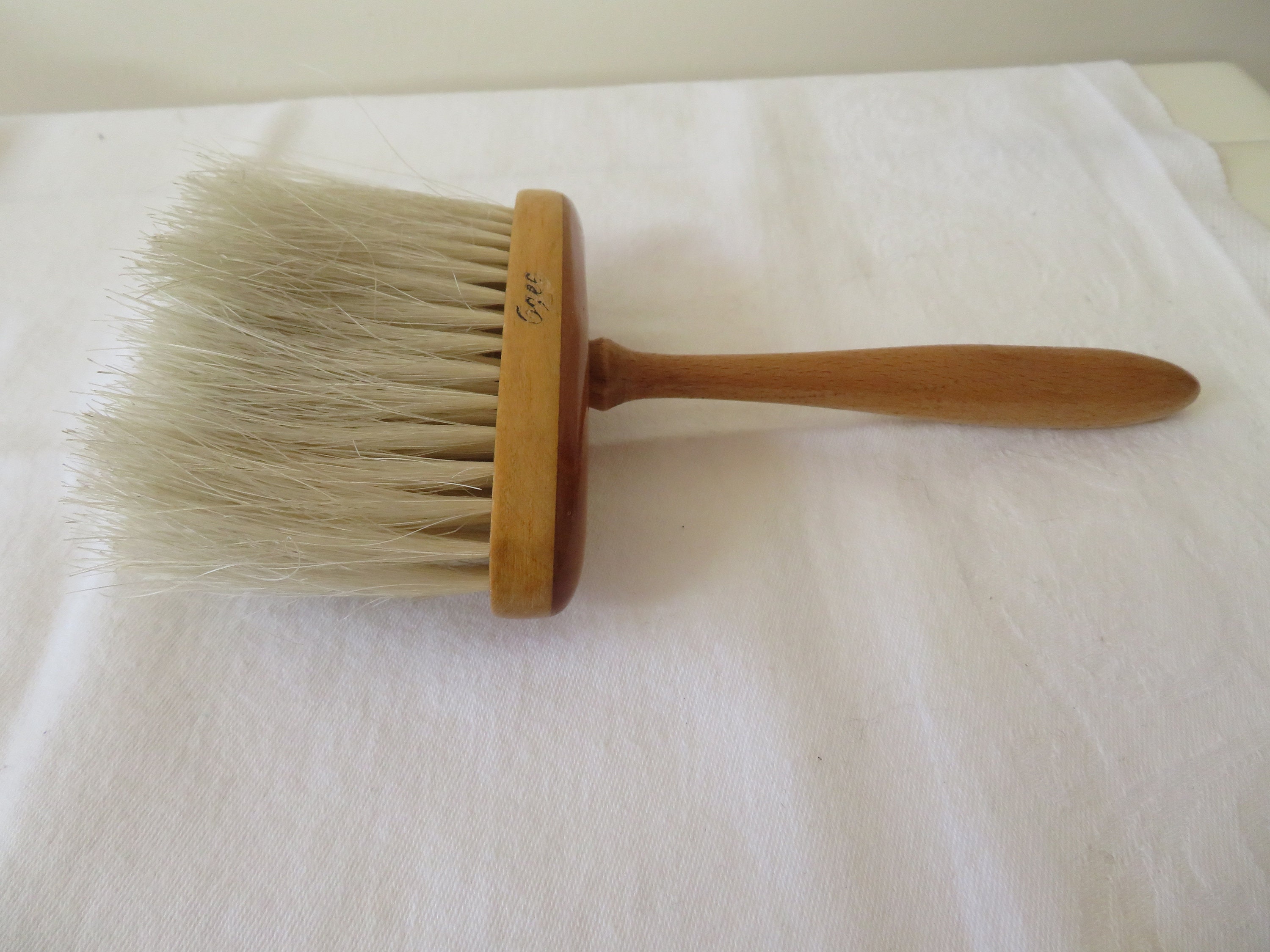 Vintage Treen/Wood and Natural Animal Hair Hand Made Brush Signed "Ogee"  - Rare Item - 1940's - Millinery/Clothes - Simpsons Shaving?