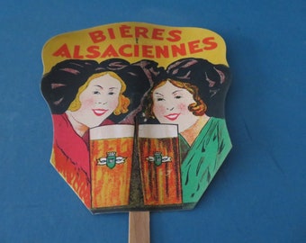 Vintage French Paper Advertising Flat Fan for Grandes Brasseries & Malteries Alsaciennes, Angouleme, France - 1930's - Brewerania