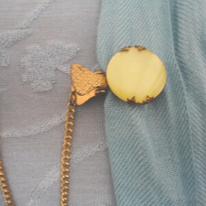 Vintage Cape/Cardigan/Sweater Brooch/Clip/Guard - Pearlised Lemon/Yellow Faux Mother of Pearl image 2