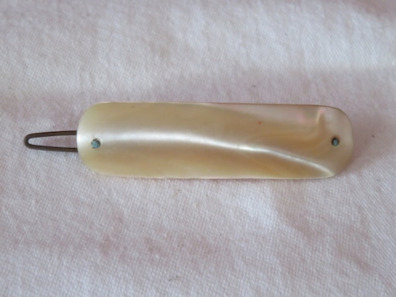 Vintage/Antique Mother of Pearl Bar Hair Clip/Sli… - image 1