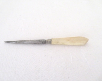 Antique/Vintage Bovine Bone Handled Sewing Stiletto - 1800's - Sewing, Needlework, Crafts