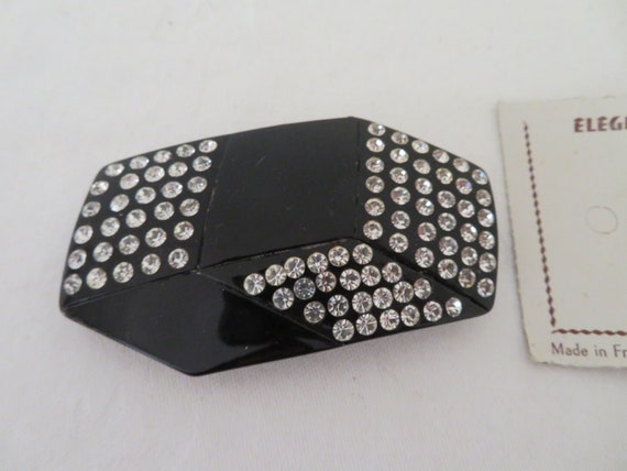Vintage French Black Lucite Rhinestone Hair Clip – 1960s  display picture 1