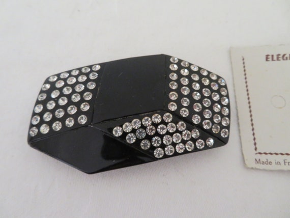 Vintage Black Lucite & Diamante/Rhinestone Hair C… - image 1