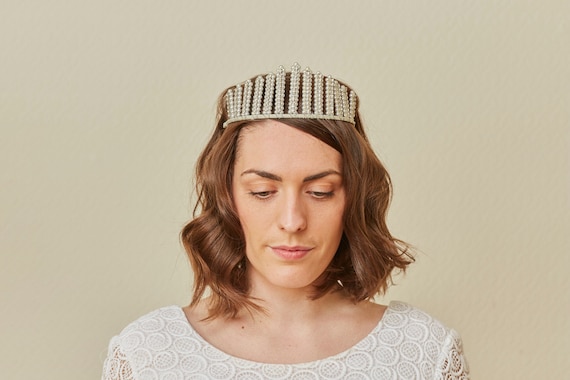 Vintage pearl tiara crown set Wax Flower Seed Pearl Two Tiaras Wedding Set, Edwardian  main image 3