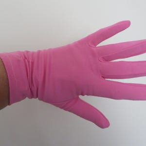 Vintage Hot Pink Nylon Wrist Gloves with Ruched Detail to Cuff - 1960s - Size 7.5 to size 8 - Bridal/Wedding/Prom/Burlesque/Races