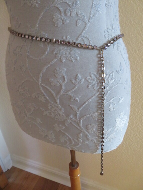 Vintage Rhinestone Belt – Silver Tone, Pale Lilac Diamante  display picture 3