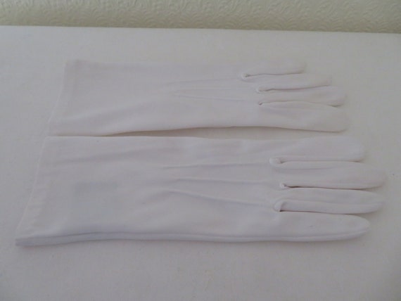 Vintage White Stretch Nylon Over Wrist Gloves by … - image 5