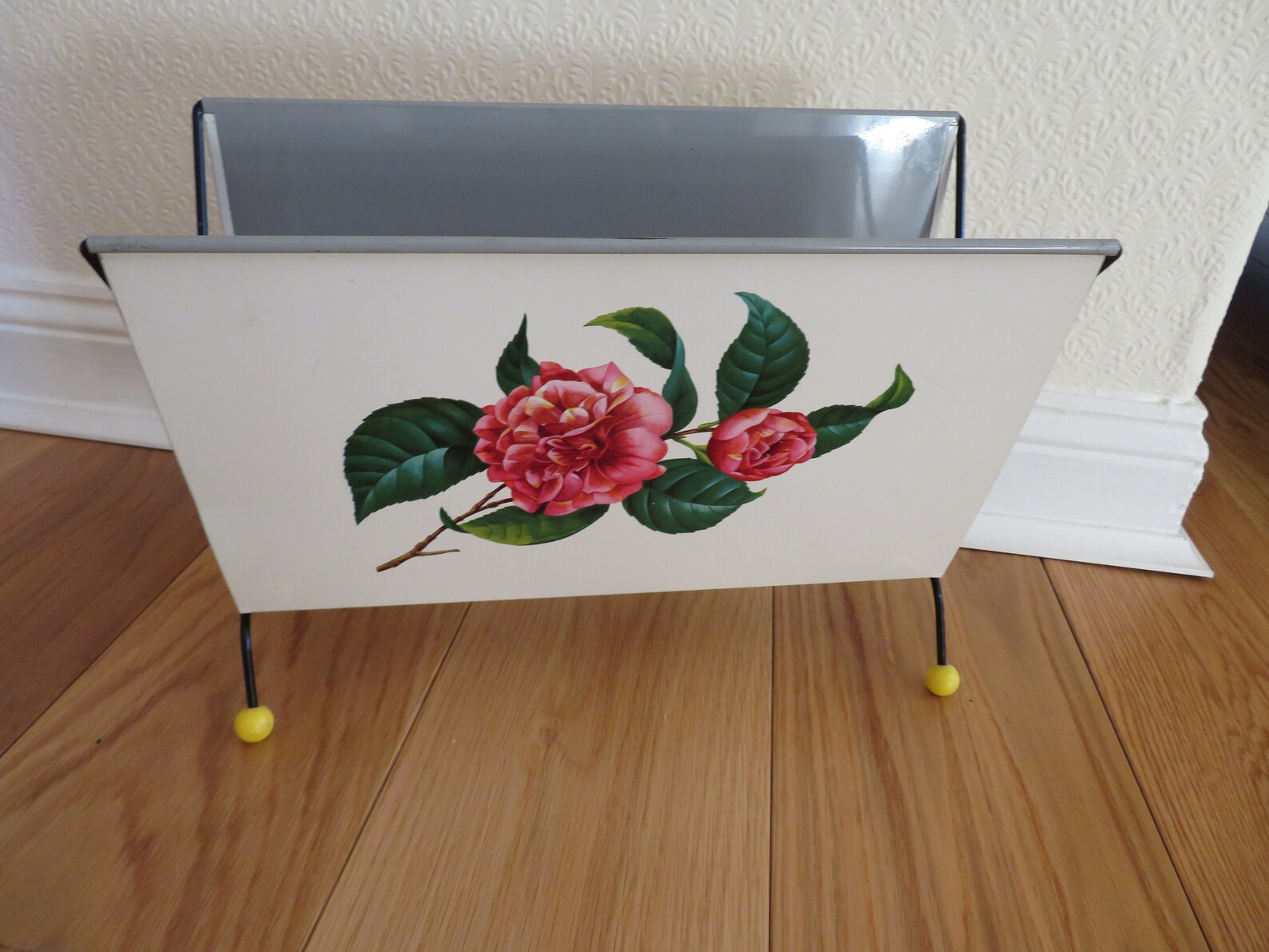 Vintage Painted Metal Magazine Rack With Shades of Pink Rose | Etsy