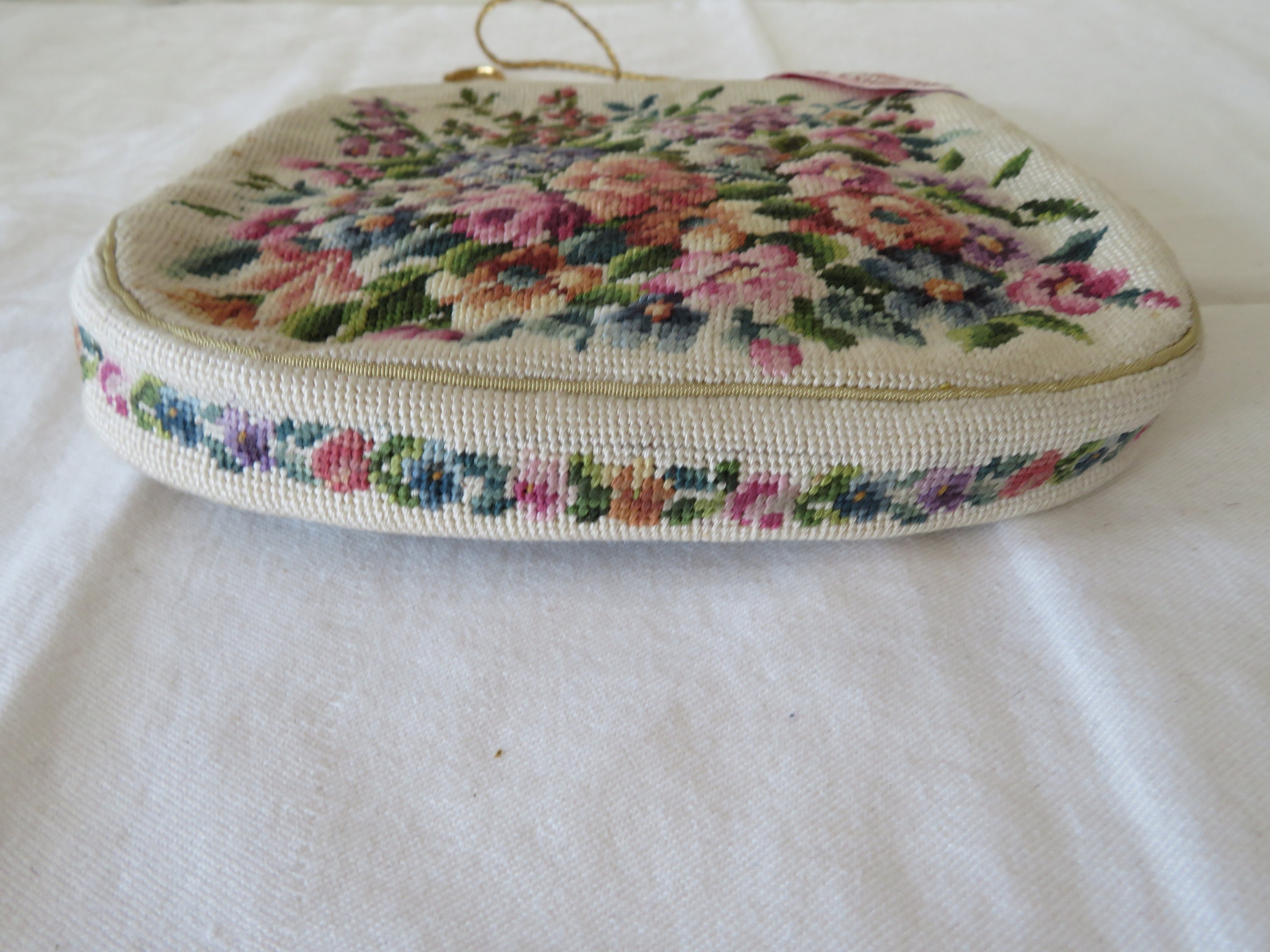 Antique Petit Point Needlepoint Purse Double Scenes Cottage and Floral -  Ruby Lane