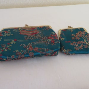 Bolso de noche estilo pagoda vintage con diseño floral y chino, con monedero, sin usar, NOS imagen 5