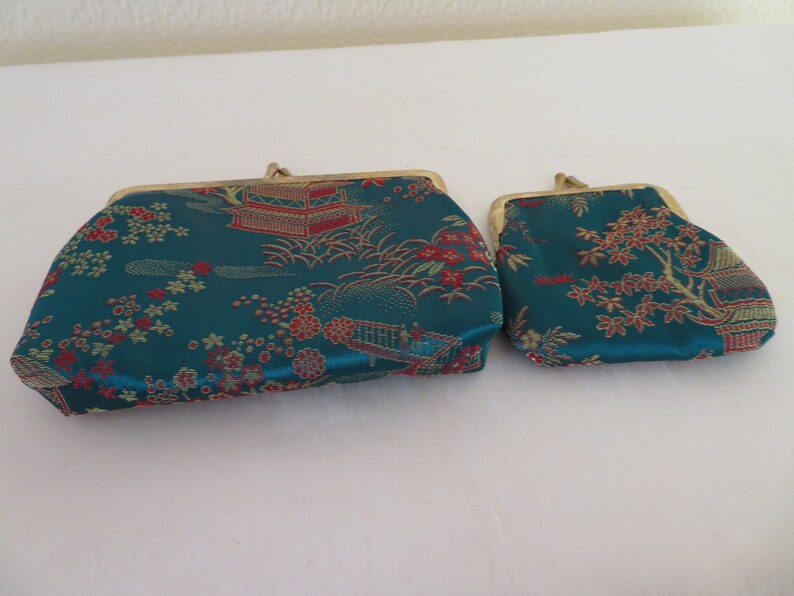 Bolso de noche estilo pagoda vintage con diseño floral y chino, con monedero, sin usar, NOS imagen 5