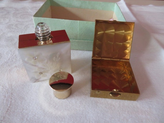 Vintage Gold Tone Pill Box and Perfume Bottle Set… - image 4
