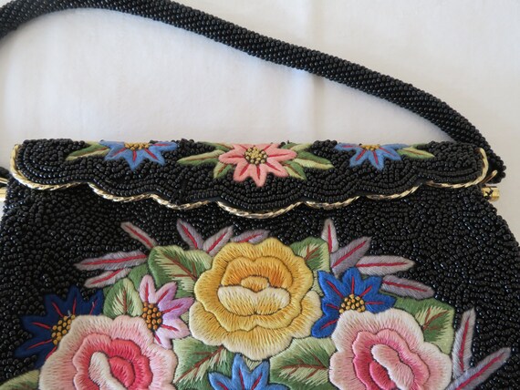 Vintage Black Micro Bead and Floral/Flower Embroi… - image 6