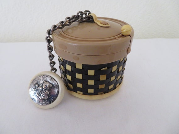 Antique/Vintage Art Deco Round Cream & Brown Cellu