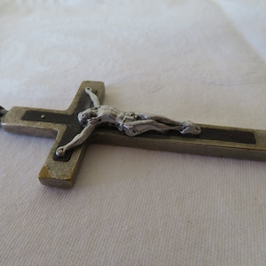 Vintage/Antique Ebony and Aluminium Metal Pectoral Crucifix/Cross/Rosary - Christian/Catholic/Religion - 1800&#39;s - Large Size