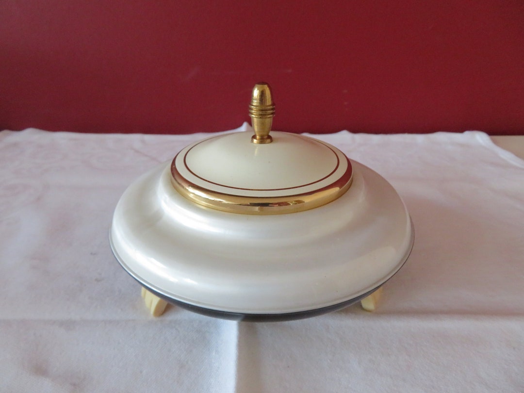 Musical Powder Box Vintage Musical Powder Box With Enamel Lid and Odeon Feet - 1950's ...