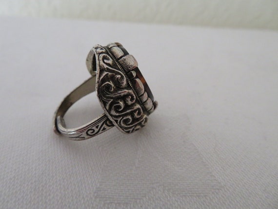 Vintage Antique Silver Tone, Striped Amber & Dark… - image 7