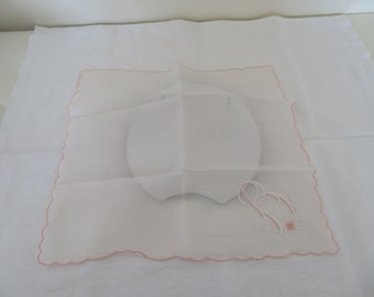 Vintage Pink Hankie/Handkerchief/Hanky with Pretty Embroidered "R" Initial - Bridal/Wedding Keepsake