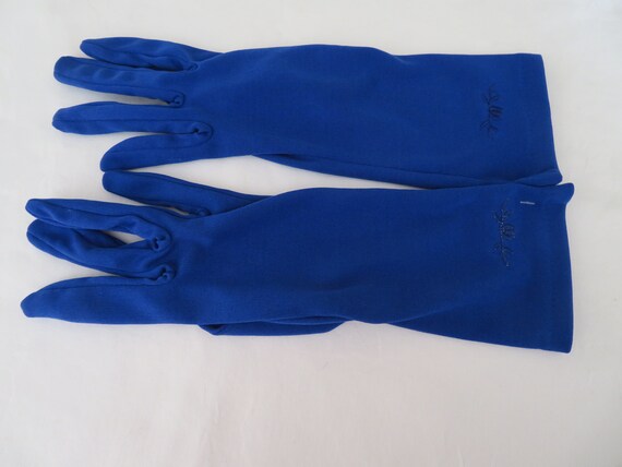 Vintage Royal Blue Stretch Nylon Over Wrist Glove… - image 5