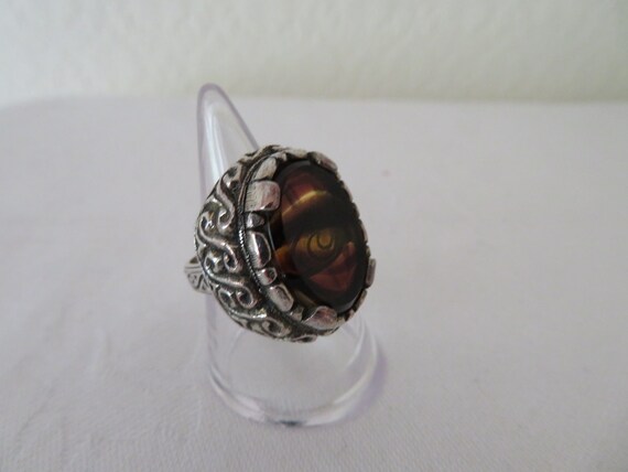 Vintage Antique Silver Tone, Striped Amber & Dark… - image 3