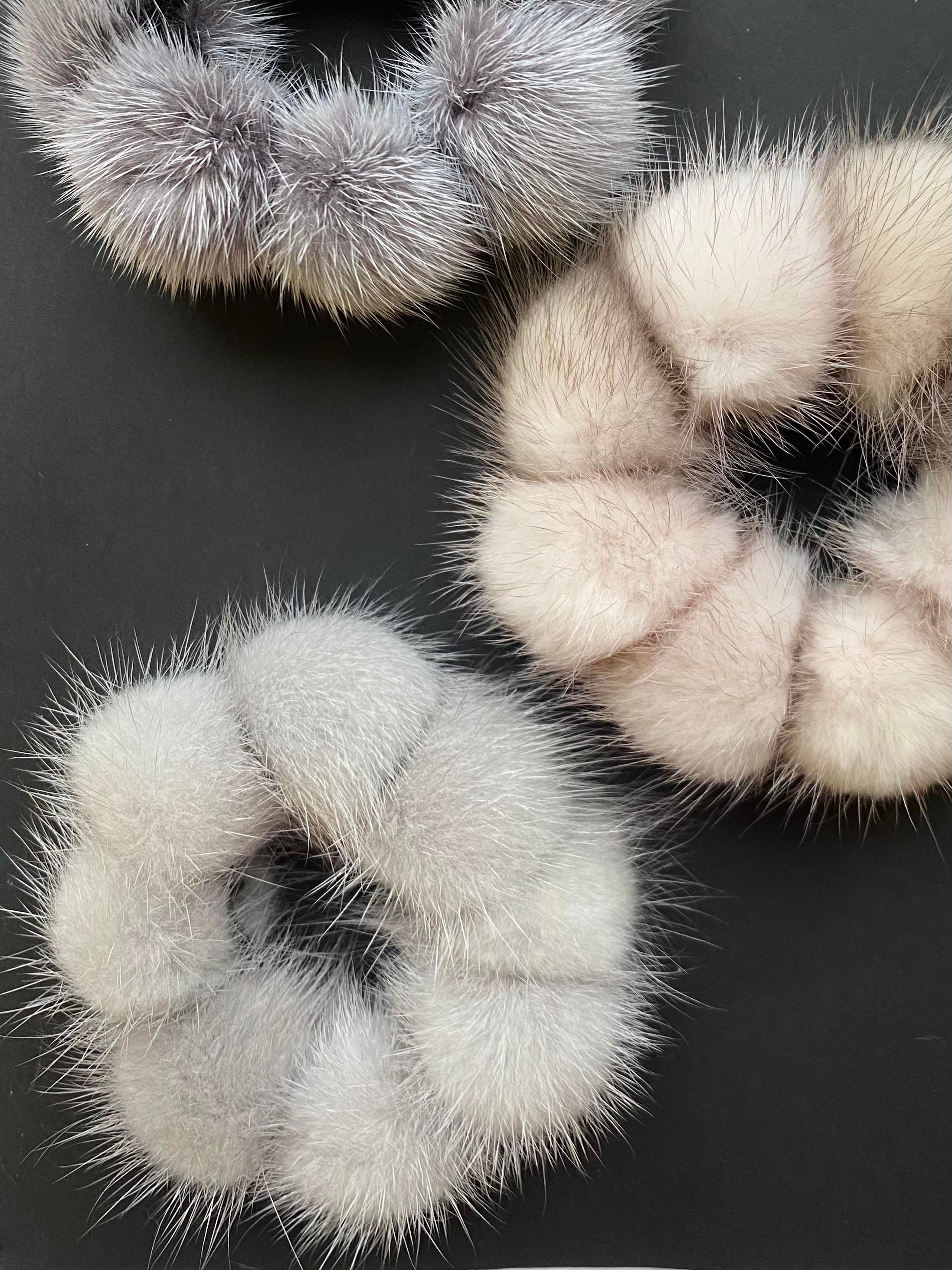 Multi Coloring Mink Fur Scrunchy With Medium Pompoms Etsy UK