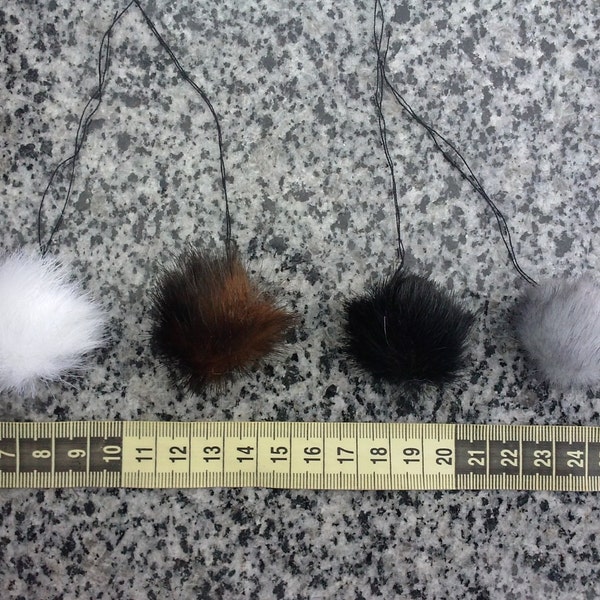 Four mini pom-poms fur mink multi colors. 4 PCS. Handmade item. Fluffy fur balls gray, brown, black, white. Colored mix.