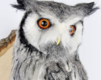 Needle felted owl, life size owl, faux taxidermy