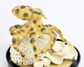 Blue ringed octopus, octopus art, octopus home decor, needle felted octopus