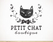 Modern Watercolor Cat Premade Logo / hand drawn wreath cat design / Boutique, Photography