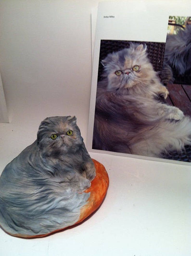 YOUR Persian Any Breed from your Photos long haired Snowshoe or Himalayan CUSTOM Cat Sculpture or pet Urn hand made in Porcelain Clay