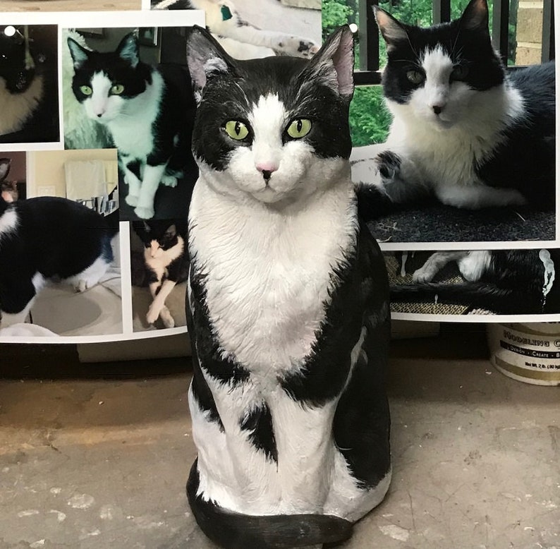 YOUR Tuxedo Custom 3/4 Life Size Statue, Cat Sculpture, 12 Inch, Tabby, Orange or Gray Tiger or
