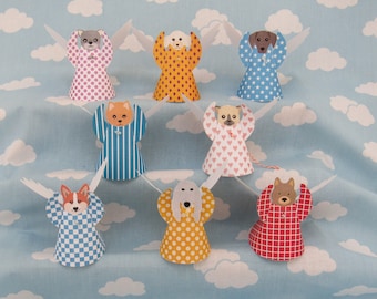 Ozdoby papierowe | Małe futrzane anioły, psy i koty | Natychmiastowe pobranie do druku