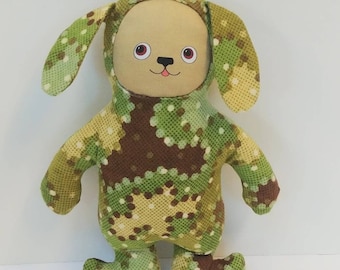 Camo Floppy Eared Stuffed Dog - Soft Flannel Stuffie