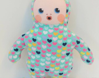 Hearts Flannel Stuffed Baby Doll: Soft Plush Toy