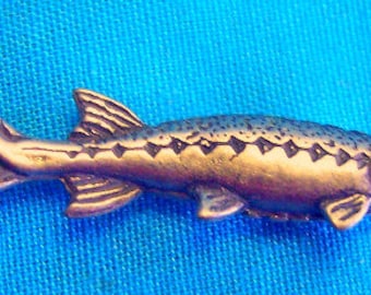 Sturgeon Pin, Unisex Fishing Gift, Unique Image, Military Clutch, Choose Color